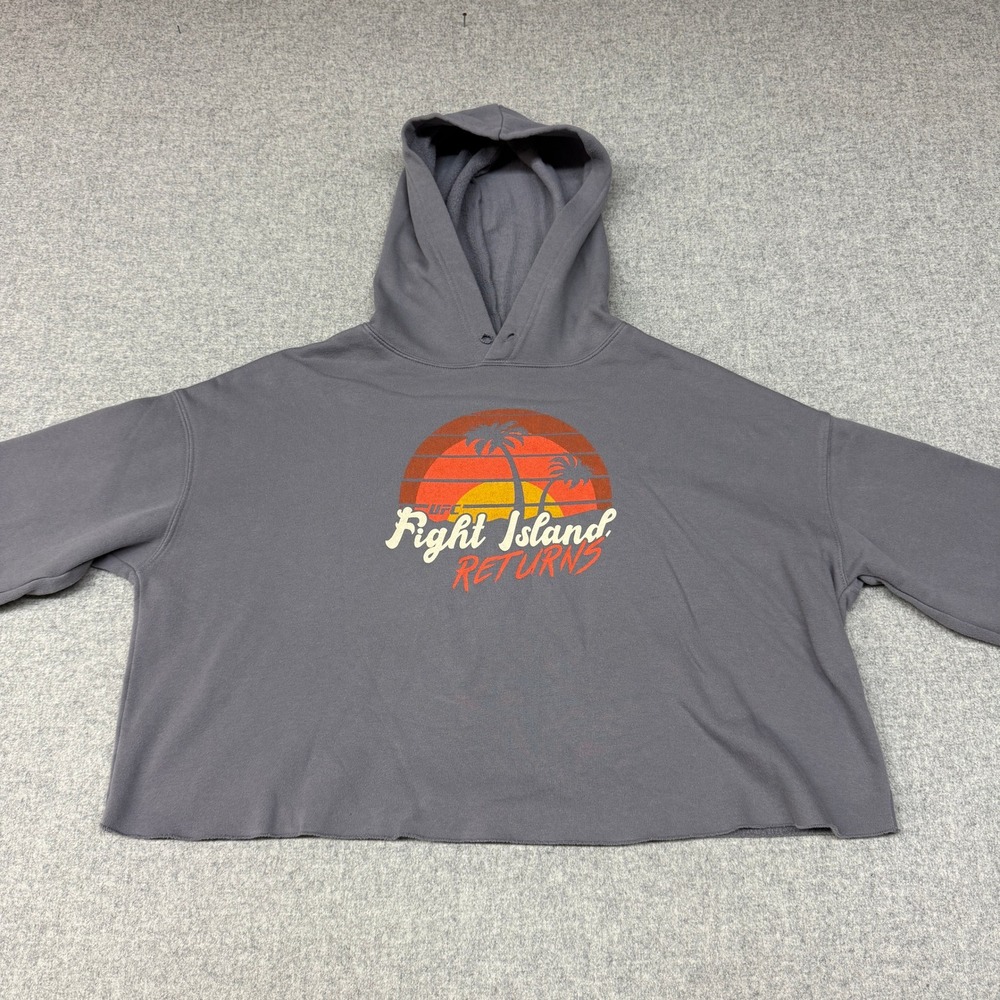 UFC Fight Island Returns Hoodie Size XL Gray Cropped Raw Hem Graphic Sweatshirt